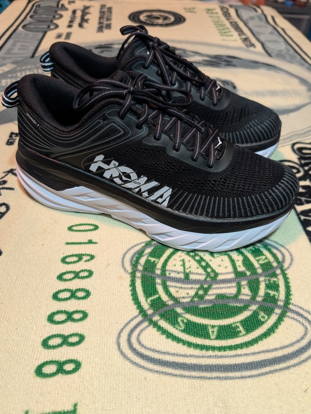 Hoka One One Bondi 7 Running Cushioned Shoes Black-white Women's Size 8.5 No Box